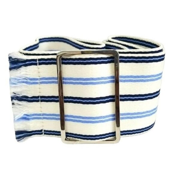 Express Blue & White Striped Wide Ribbon Belt Size XS/S New - Picture 3 of 4